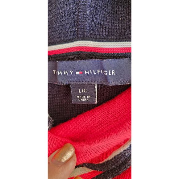Tommy Hilfiger Colorblock Oversized Red Hoodie Sweater Logo Sleeve Women Size L - Picture 8 of 9